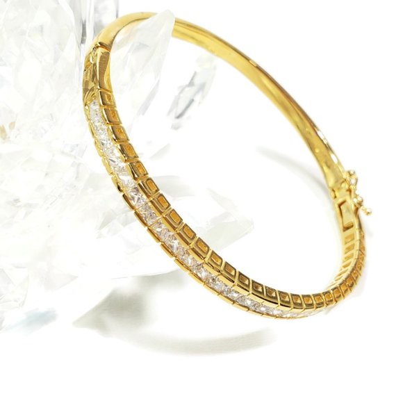 Gold CZ Bangle with Safety Clasp 7" - Picture 3 of 9